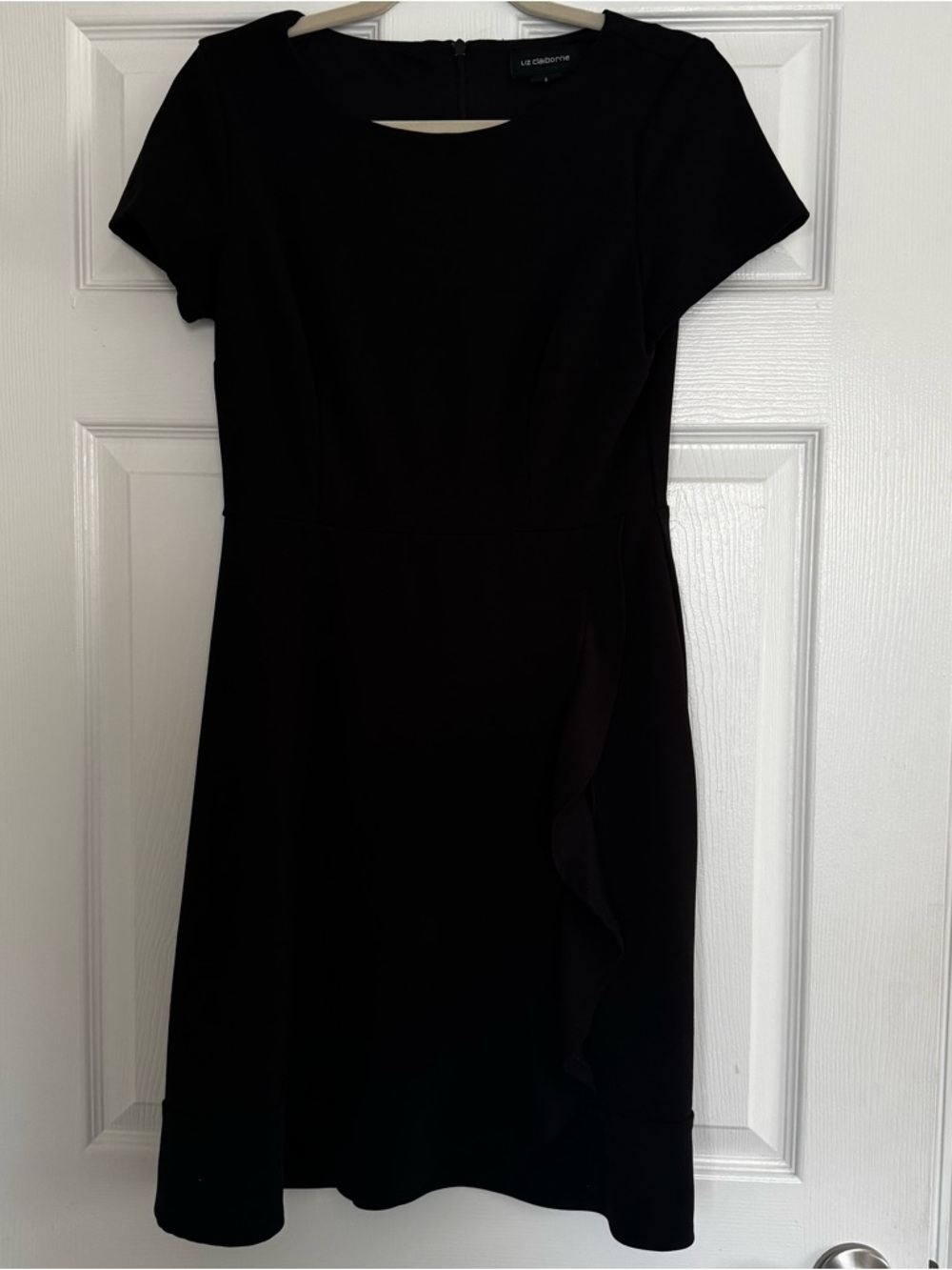 Liz Claiborne Black Short-Sleeve Ruffle-Detail Dress